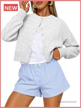 Cropped Cardigan Sweater for Women - Lightweight Knit Button Front Layering